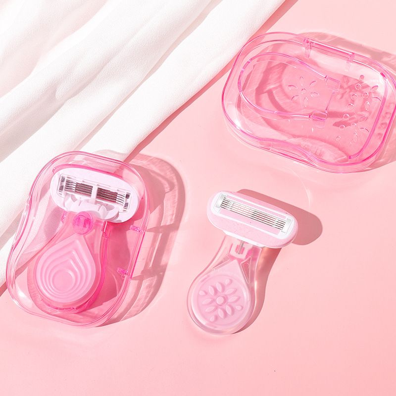 Women Multi Blades Manual Hair Removal Razor Aloe Vitamin E Lubricating Strip Portable Shaver For Leg Armpit Bikini Pink With Storage Box