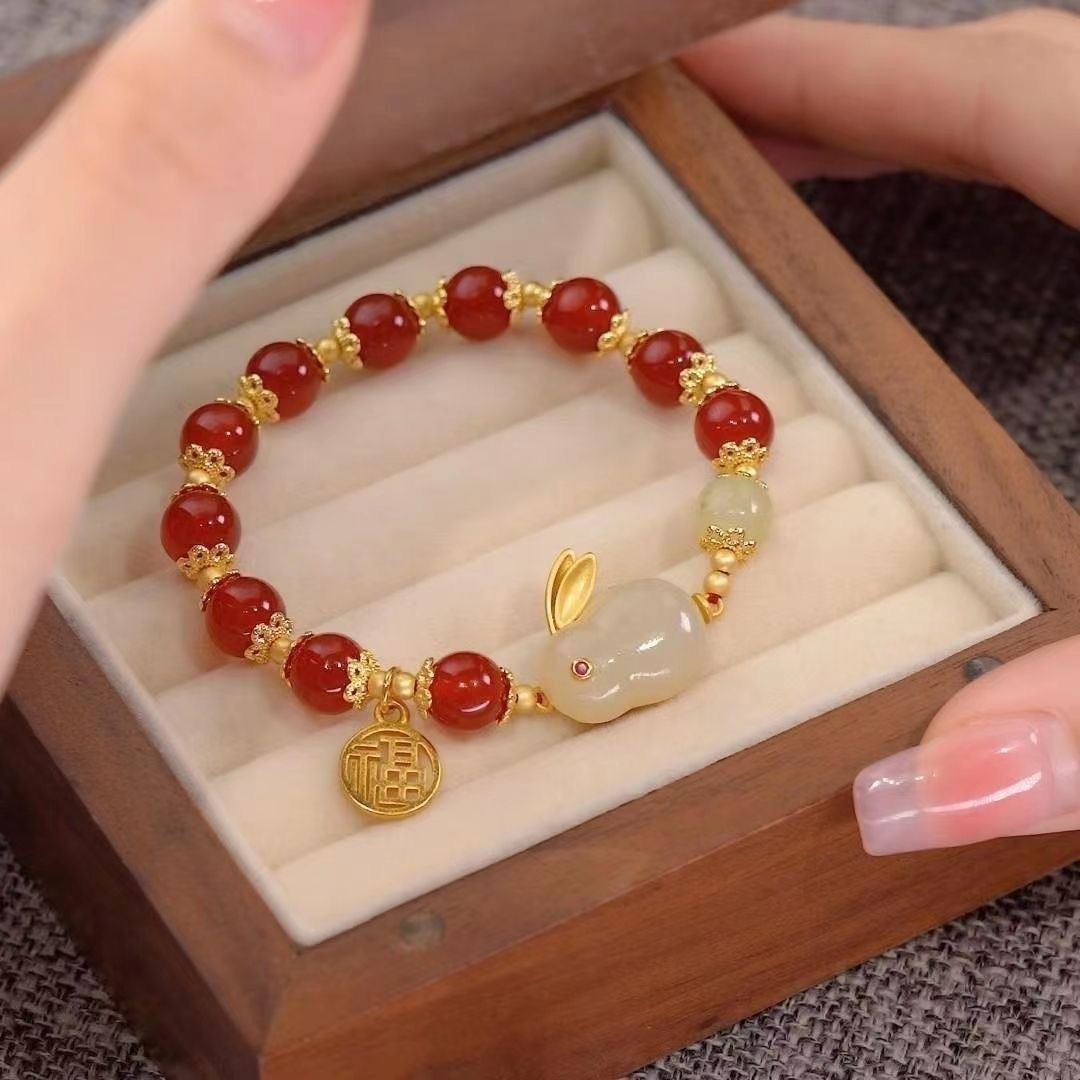 Jade Rabbit Bracelet Women's Ins Niche Design High-value Student Bracelet Girlfriend Ancient Style Birthday Gift