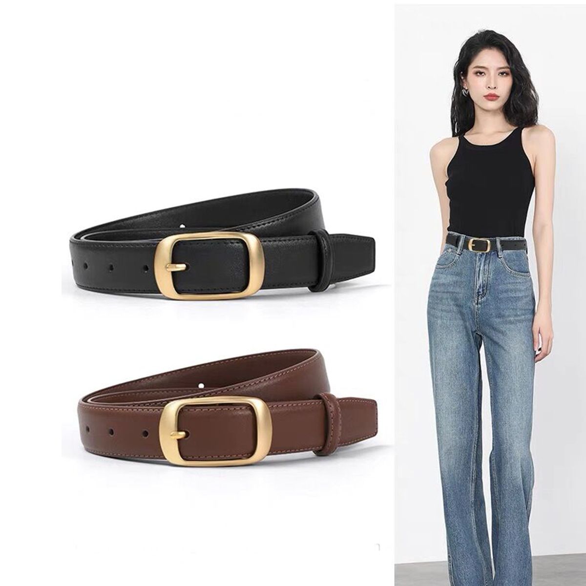 105cm New belt, women's belt, niche design, needle buckle belt decoration, suit jeans, simple and versatile, black belt, trendy