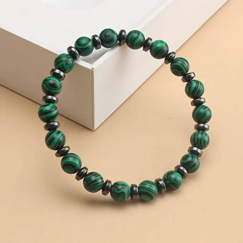 NEW PRODUCT 8MM MALACHITE BLACK GALLSTONE SEPTUM BRACELET NATURAL STONE BRACELET FOREIGN TRADE EXPLOSIVE BEADS