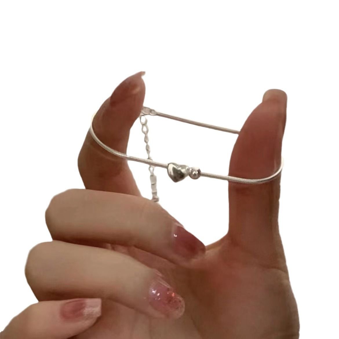 The new 925 sterling silver plated heart small silver bead bracelet niche design simple snake bone chain Korean hand ornament