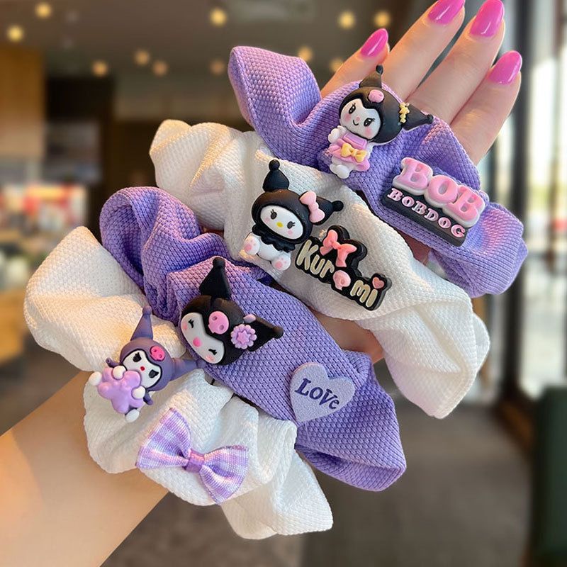 1pc Romantic Girl, Purple Rabbit, Large Intestine Hair Ring, Korean Cartoon, Cute Waffle Hair Tie, Women's Texture, Wide-brimmed Headrope Hair Ornament