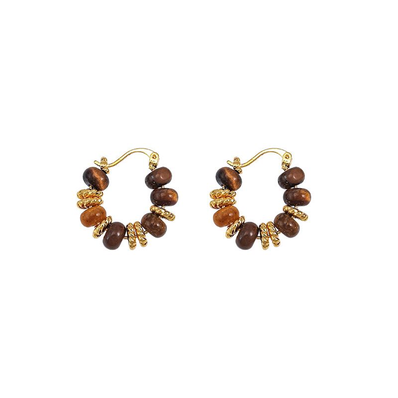 New style hot selling retro melad tiger eye stone earrings, lightweight beaded drop earrings, versatile ear studs and ear accessories for autumn and winter.
