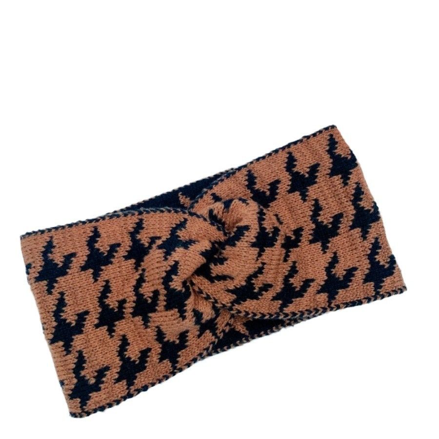 Vintage cross hairband with plaid pattern for women, wide edge, knitted retro sports headscarf, postpartum hairband. Headbands