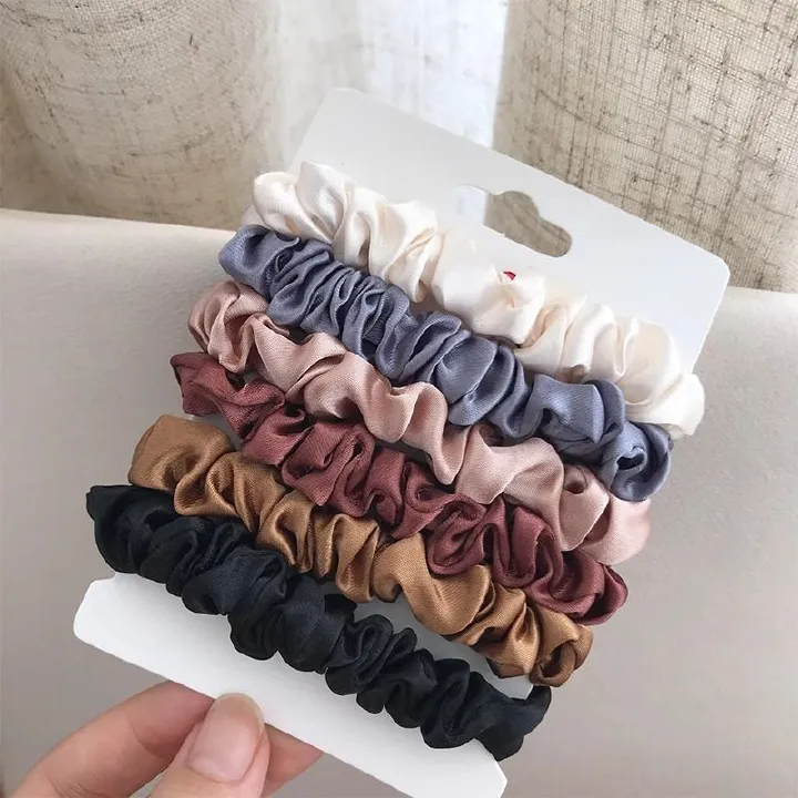 6Pcs Set Satin Scrunchies for Women Elegant Minimalist Hair Ties Versatile Rubber Band for Girls Cute Hair Accessories