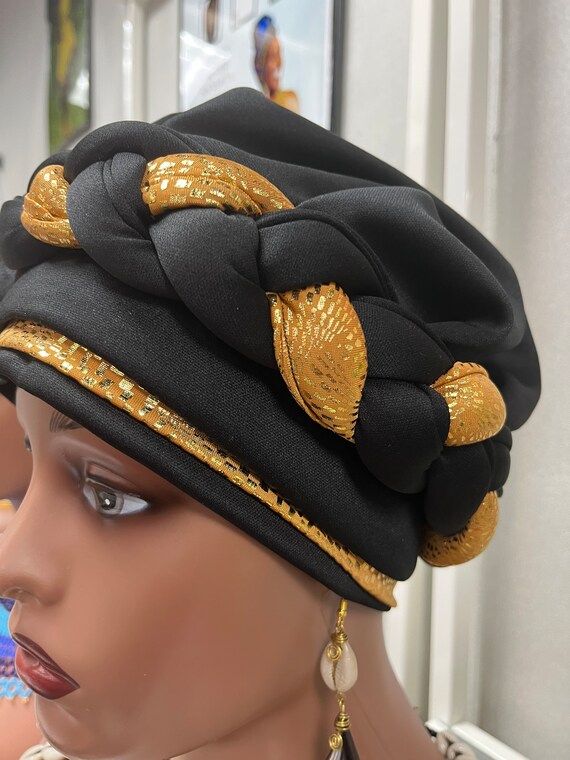 African Turban Headscarf Hat Head Wrap Twisted Head Turbans Headwear Sequin Braid Hair Cover Accessories Women and Girls