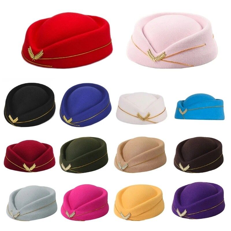 Airline stewardess cap Flight attendant hat Air Hostess Beret Formal Uniform for steward trainman train conductor crew member