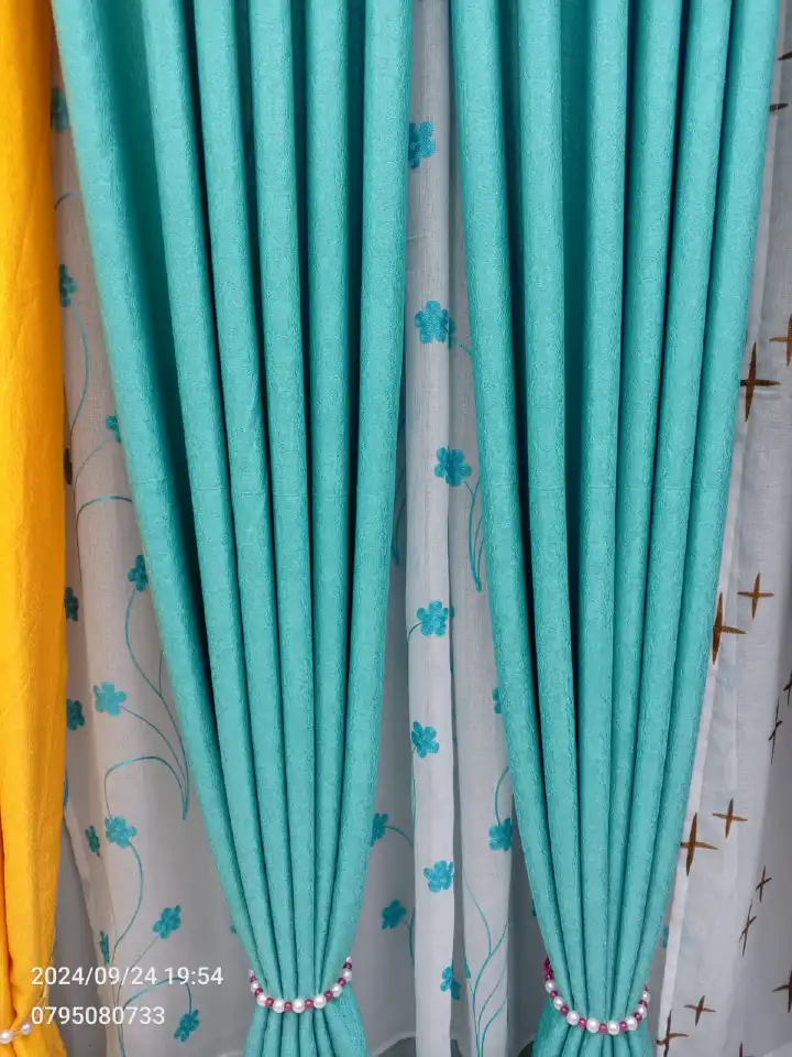 [Today Only] TURQUOISE BLUE CURTAINS WITH SHEERS 3Pcs Set - 2pcs Gathered Curtains + 1pc Heavy Fabric Sheer - Ready made Living & Bedroom Set. Window & Door Curtain Set.
