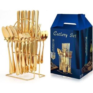 Hot Sale 24 Pieces Stainless Steel Flatware Set With Stand, Cutlery Set Mirror Polished, Service For 6, Include Knife/Fork/Spoon/Teaspoon, MULTICOLOR