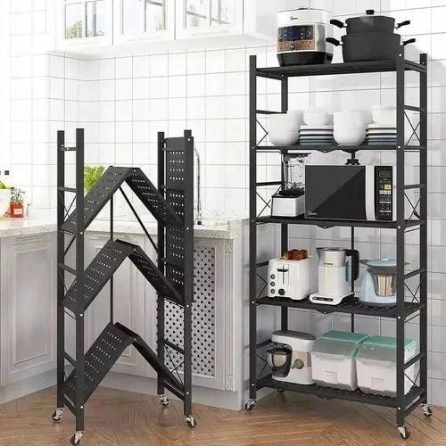 4 Tier Kitchen Rack With Wheels .Household Kitchen Shelf Foldable Tableware Shelves Units Metal Storage Racks for Kitchen