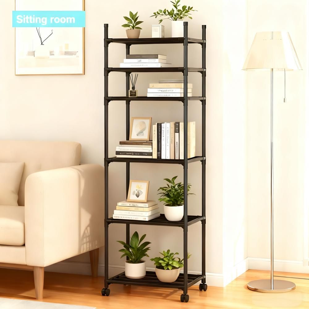Kitchen Rotating Storage Rack With Wheels 5-Tier Metal Shelving Unit with Wheels Narrow Kitchen Storage Rack Bathroom Shelf Stand Microwave Oven Shelf Slim Corner
