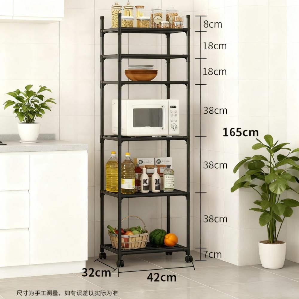 Kitchen Rotating Storage Rack With Wheels 5-Tier Metal Shelving Unit with Wheels Narrow Kitchen Storage Rack Bathroom Shelf Stand Microwave Oven Shelf Slim Corner