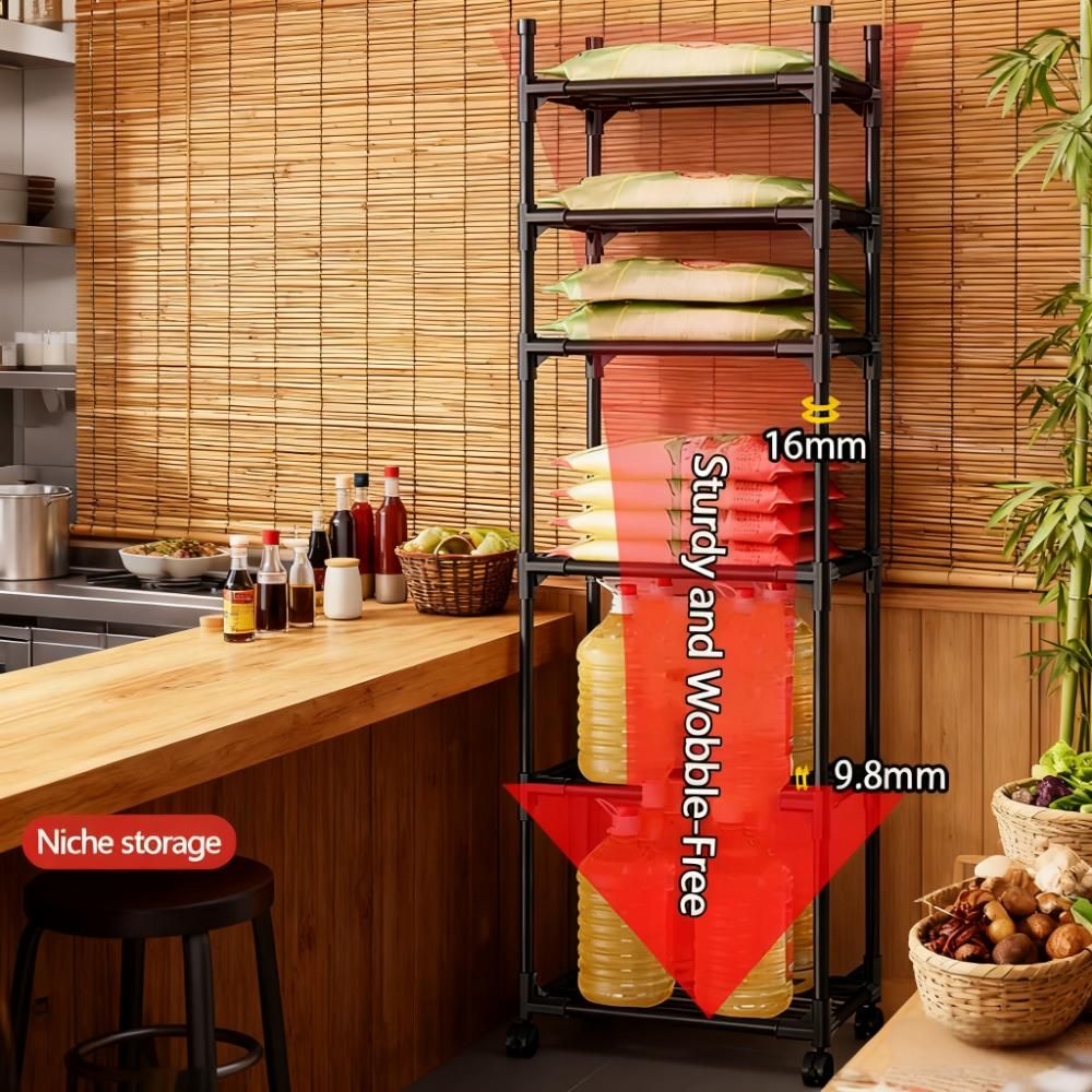Kitchen Rotating Storage Rack With Wheels 5-Tier Metal Shelving Unit with Wheels Narrow Kitchen Storage Rack Bathroom Shelf Stand Microwave Oven Shelf Slim Corner