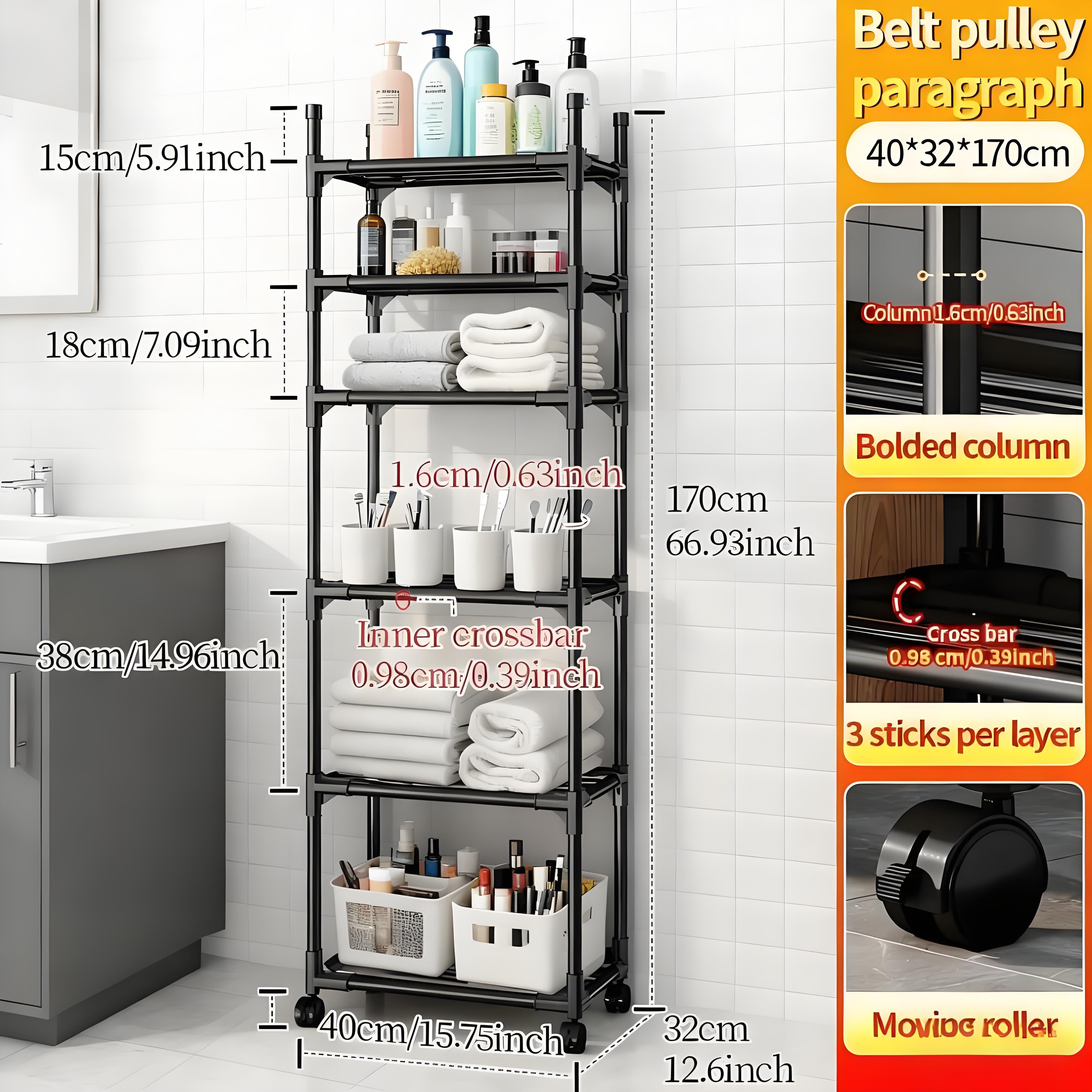 Kitchen Rotating Storage Rack With Wheels 5-Tier Metal Shelving Unit with Wheels Narrow Kitchen Storage Rack Bathroom Shelf Stand Microwave Oven Shelf Slim Corner