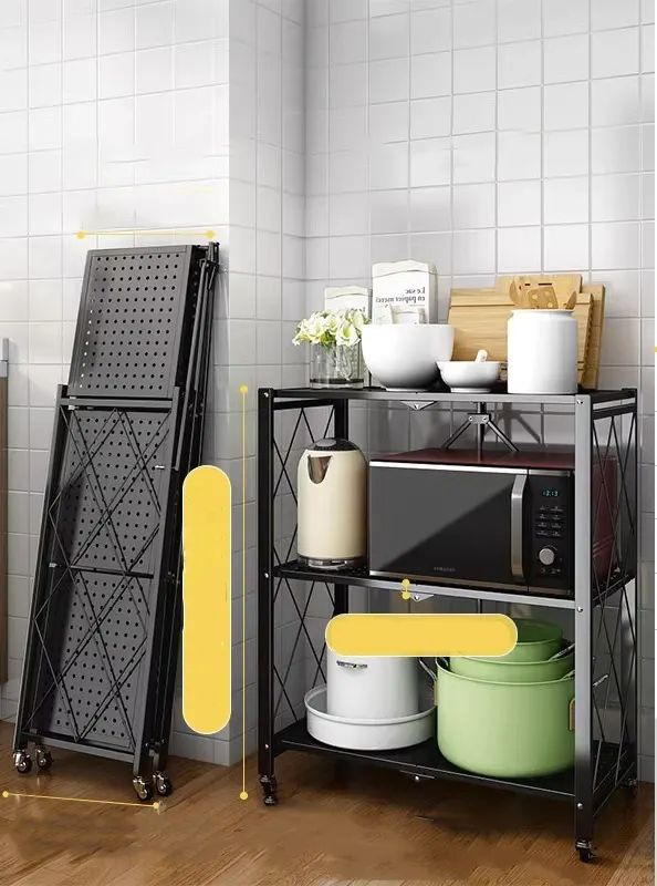 4 Tier Kitchen Rack With Wheels .Household Kitchen Shelf Foldable Tableware Shelves Units Metal Storage Racks for Kitchen