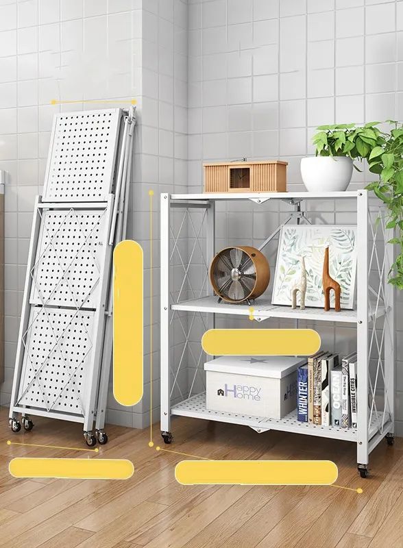 4 Tier Kitchen Rack With Wheels .Household Kitchen Shelf Foldable Tableware Shelves Units Metal Storage Racks for Kitchen