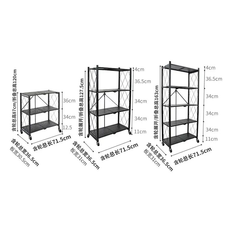 4 Tier Kitchen Rack With Wheels .Household Kitchen Shelf Foldable Tableware Shelves Units Metal Storage Racks for Kitchen