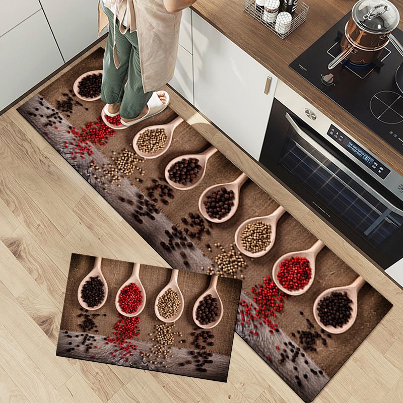 2pcs Spice Print Kitchen Rugs Soft Comfortable Mat Waterproof Non-Slip Floor Mat Runner Rug Absorbent Machine Washable Carpet Kitchen Hallway