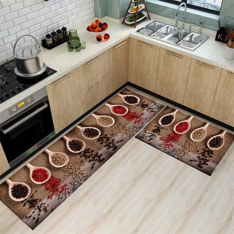 2pcs Spice Print Kitchen Rugs Soft Comfortable Mat Waterproof Non-Slip Floor Mat Runner Rug Absorbent Machine Washable Carpet Kitchen Hallway