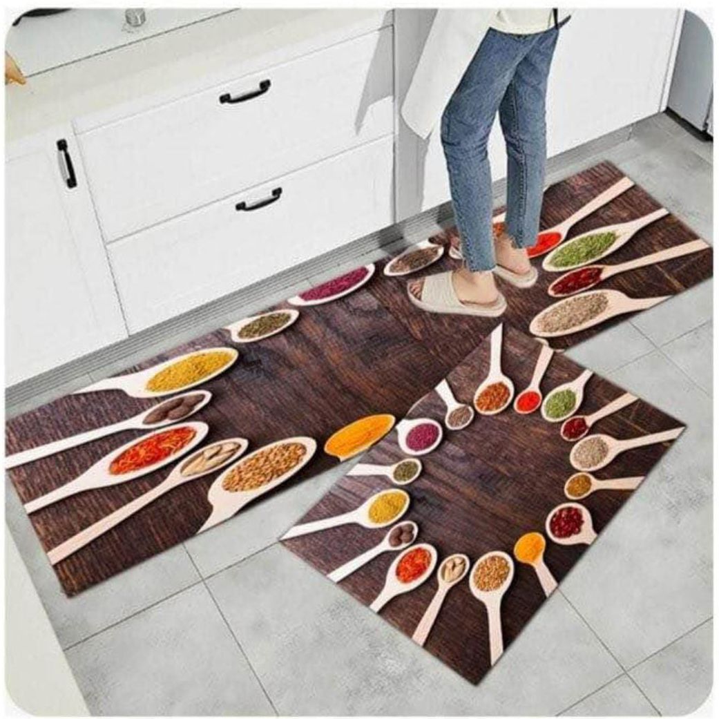 2pcs Spice Print Kitchen Rugs Soft Comfortable Mat Waterproof Non-Slip Floor Mat Runner Rug Absorbent Machine Washable Carpet Kitchen Hallway