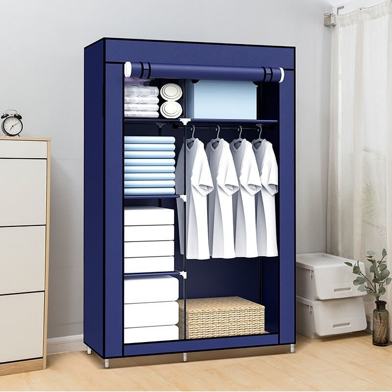 2 Column Wardrobe Storage Portable Wardrobe 6 Shelves Clothes Rod Non-Woven Fabric Cover Quick and Easy Assembly