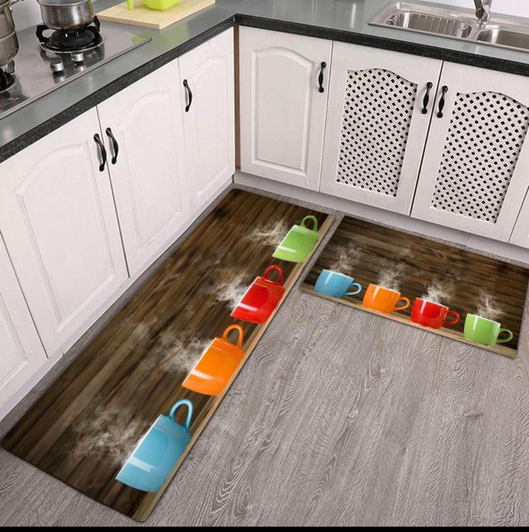 2pcs Spice Print Kitchen Rugs Soft Comfortable Mat Waterproof Non-Slip Floor Mat Runner Rug Absorbent Machine Washable Carpet Kitchen Hallway
