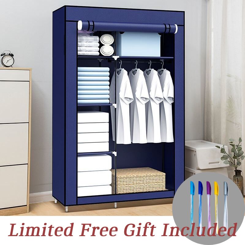 2 Column Wardrobe Storage Portable Wardrobe 6 Shelves Clothes Rod Non-Woven Fabric Cover Quick and Easy Assembly