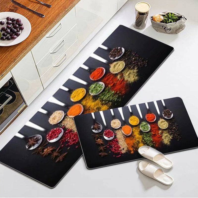 2pcs Spice Print Kitchen Rugs Soft Comfortable Mat Waterproof Non-Slip Floor Mat Runner Rug Absorbent Machine Washable Carpet Kitchen Hallway