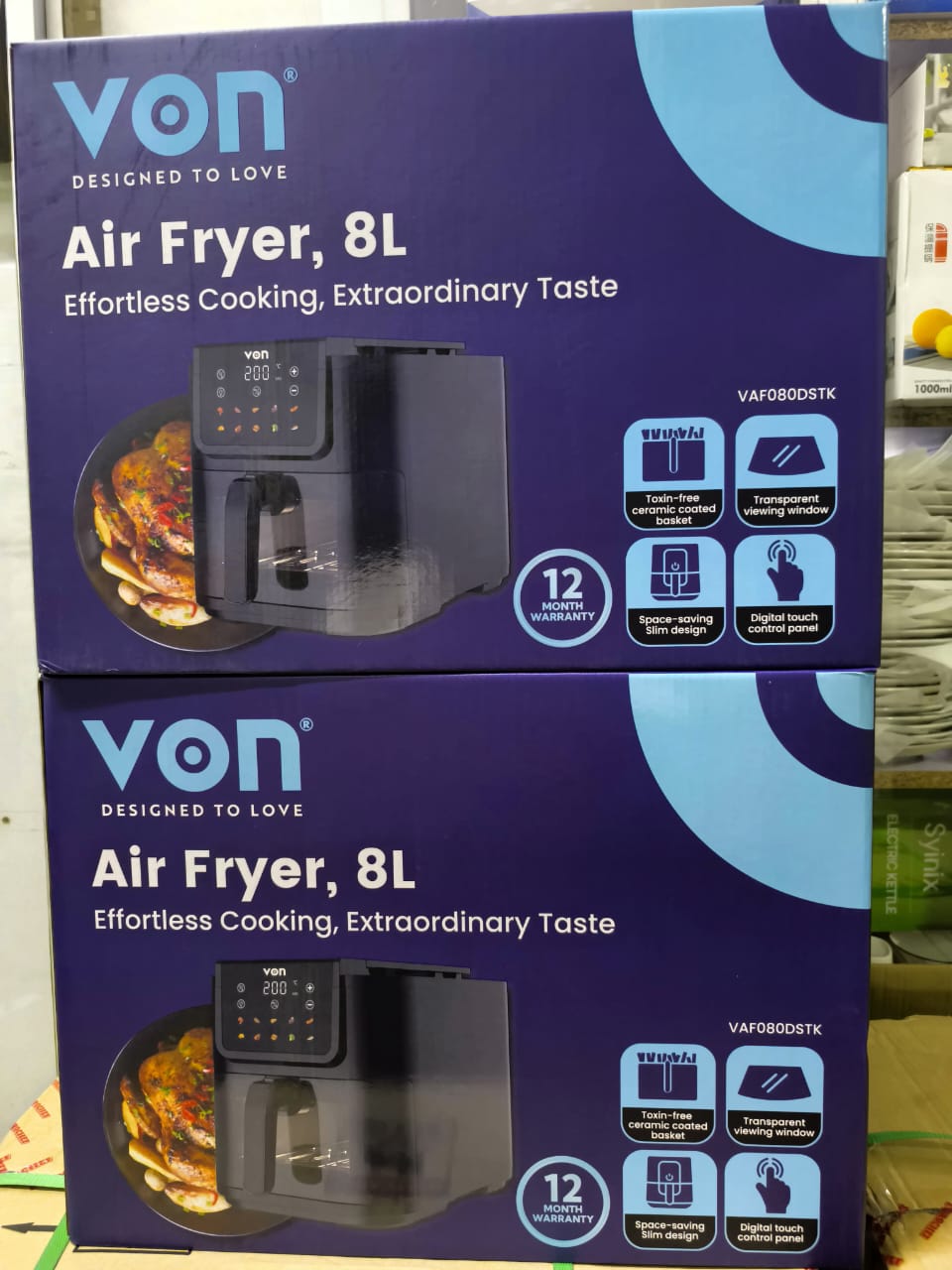 BEST PRICE EVER !! Von VAF080DSTK Slim Airfryer - 8L, Black.1700W High-Performance Heating: Powerful heat circulation ensures fast, even cooking with up to 80% less fat.Large capacity designed 4 famly