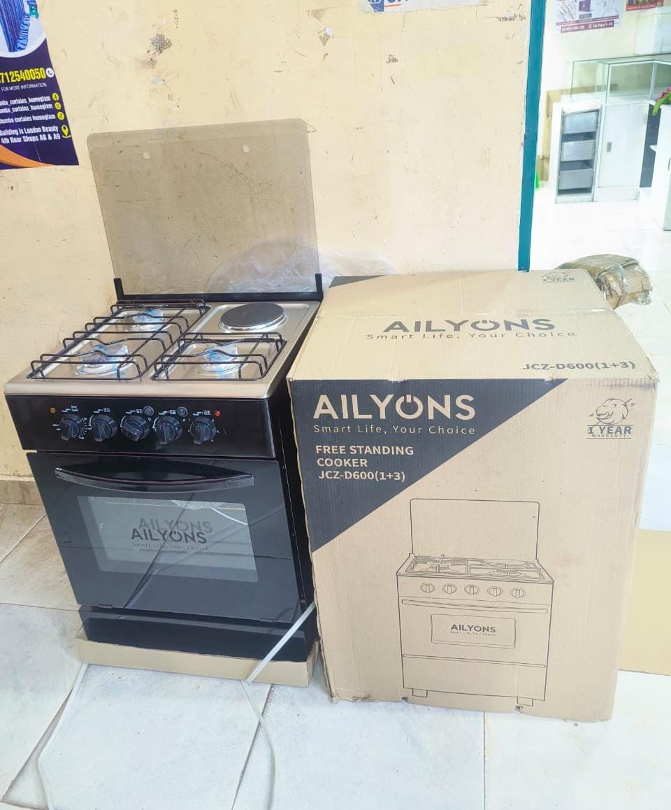 PROMOTION PRICE !AILYONS Standing Cooker – 3 Gas + 1 Electric (60cm x 60cm).versatile and powerful appliance designed to meet the demands of busy households. With three gas burners & 1 electric plate