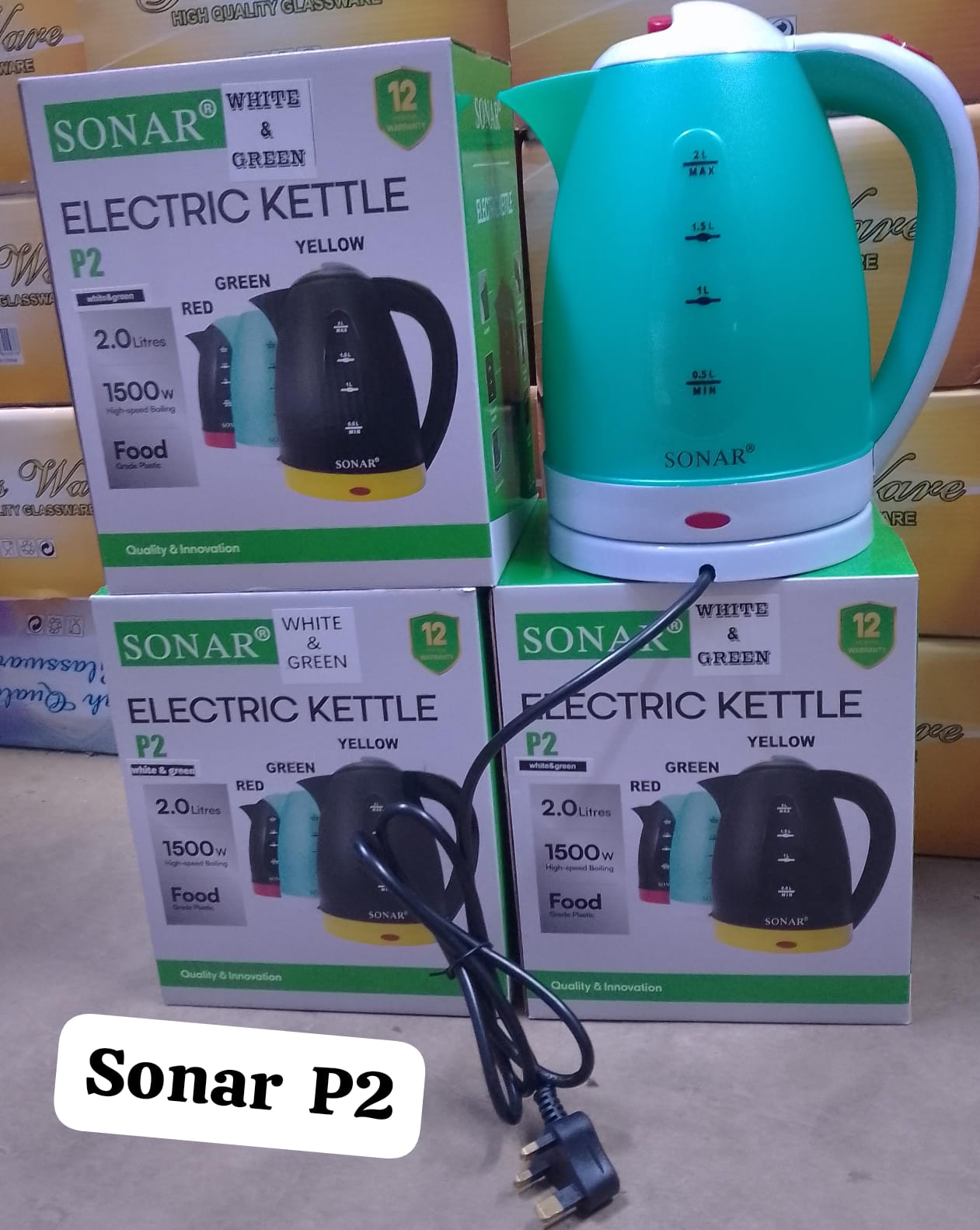 PREMIUM QUALITY!Sonar P2 Cordless Electric Kettle 1500W 2L Fast Boiling.Safe, efficient & portable appliance designed for fast boiling of water.With a powerful 1500W heating element & a large capacity