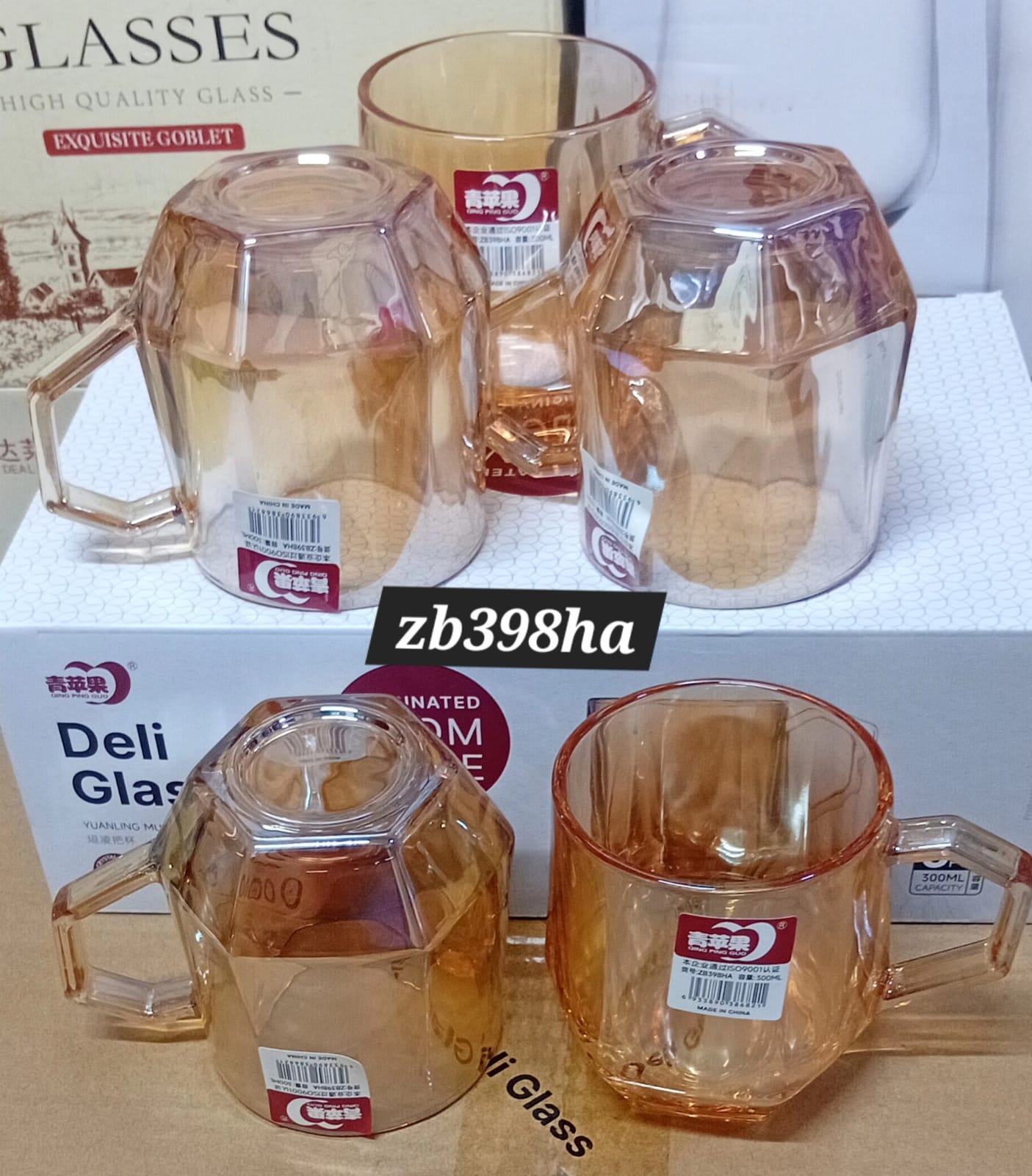 6 PCS WATER GLASSESS/CUPS WITH HANDLE. Bring elegance, durability, and modern style into your home with these beautifully crafted Deli Glass Mugs. Featuring a unique geometric, faceted shape.