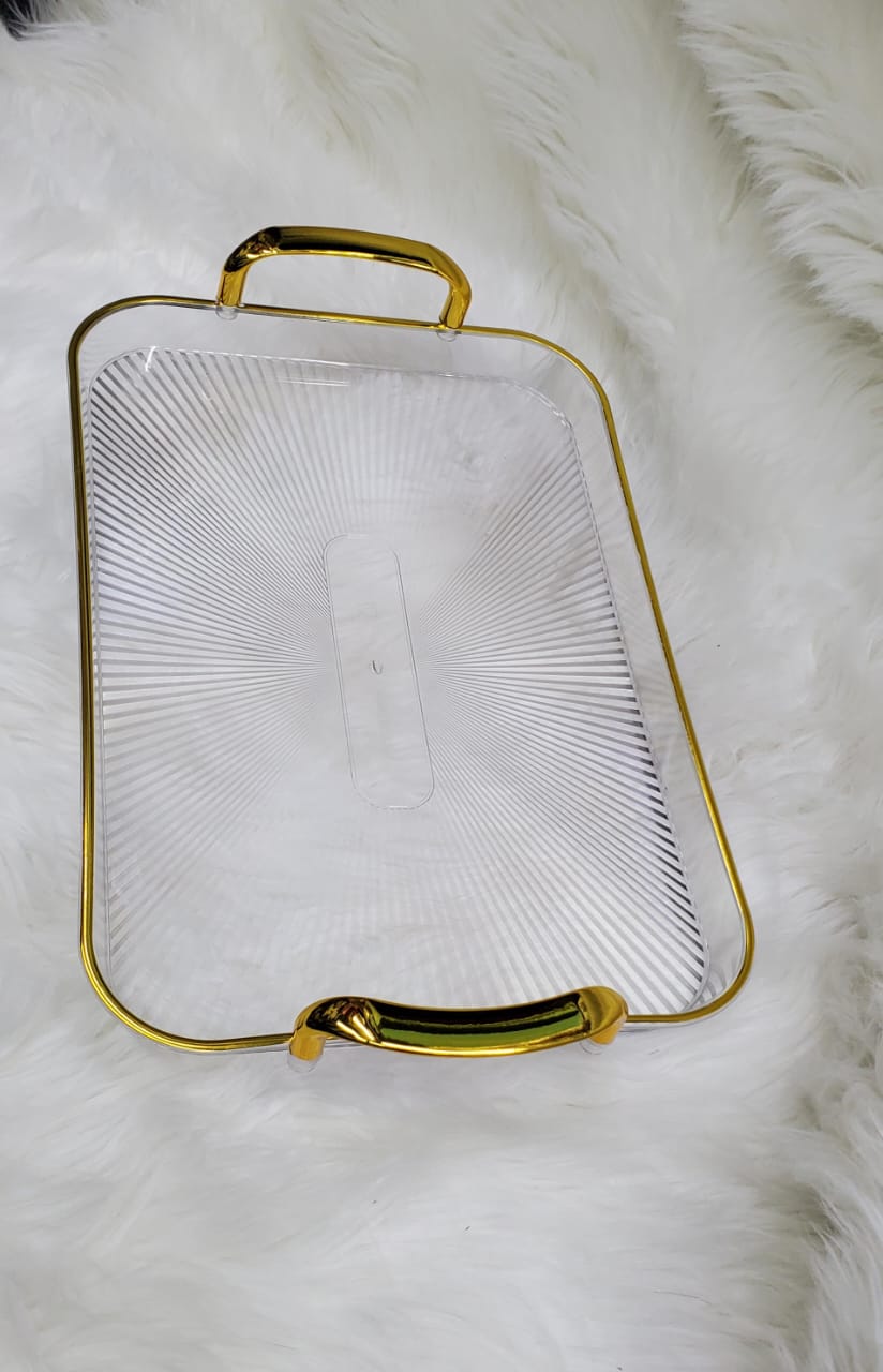 Decorative & Marble BREAKFAST TABLE serving tray, Modern Creative Striped Tray WITH Gold Rimmed handles;