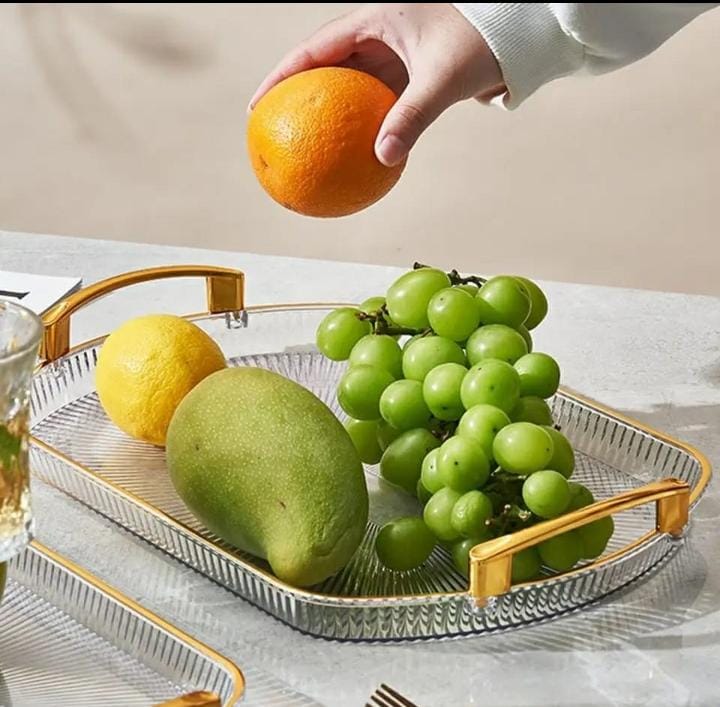 Decorative & Marble BREAKFAST TABLE serving tray, Modern Creative Striped Tray WITH Gold Rimmed handles;