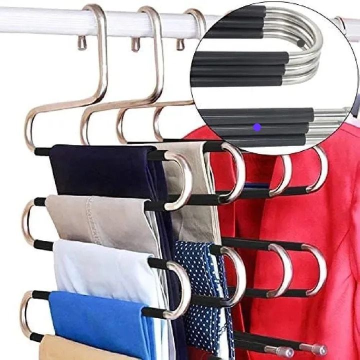 Space Saving - Non Slip Stainless Steel Multifunctional Pants Rack, Clothes Closet Storage Organizer for Pants Jeans Trousers Scarf Hanger