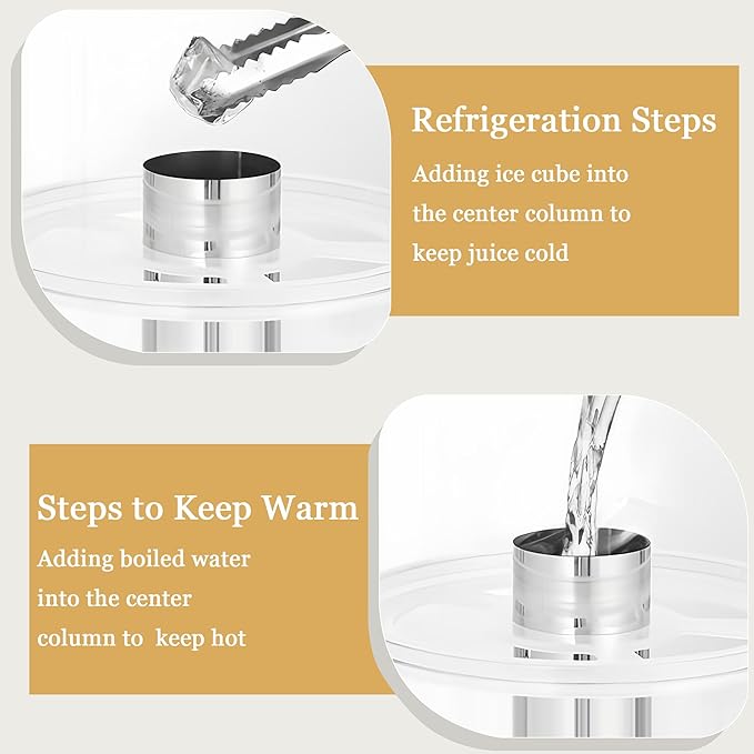 Single Beverage Dispenser, Hot Cold Drink Dispenser with Ice Container and Stainless Steel Drip Trays for Parties Buffet Catering Cold Drinks and Beer