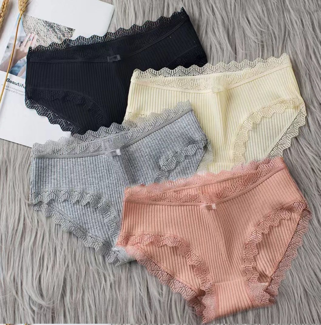 4 pairs of underwear lace mid-waist women's briefs casual cotton underwear close-fitting breathable girls underwear ladies clothes Fast delivery within 1-5 days