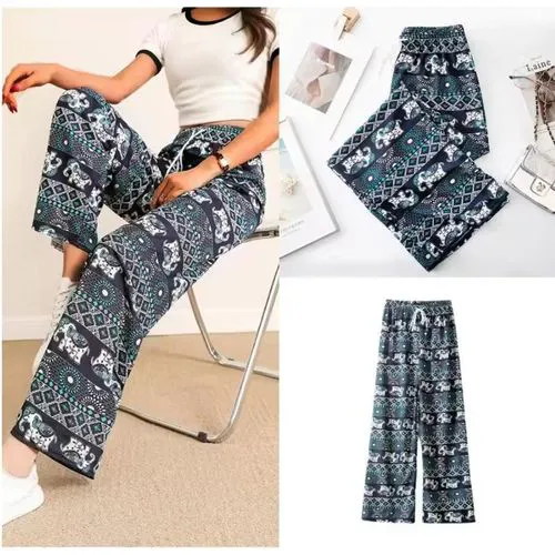 Local fast delivery Women clothes pant High Waist Elephant Print Wide Leg Pants for Ladies clothes Loose Fit Style Youthful Clothing Pattern Girl Trousers Pants Yoga