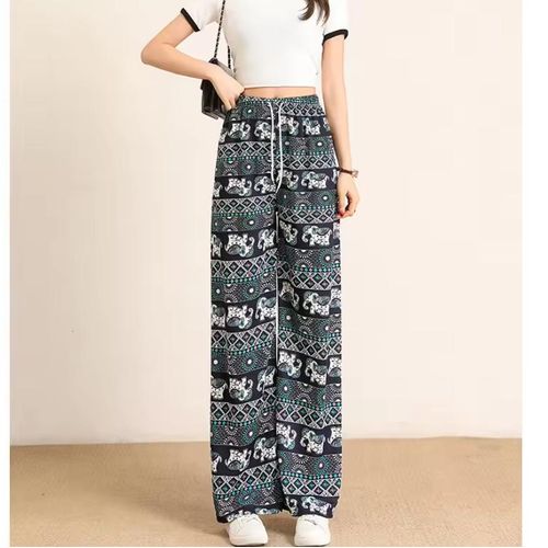 Local fast delivery Women clothes pant High Waist Elephant Print Wide Leg Pants for Ladies clothes Loose Fit Style Youthful Clothing Pattern Girl Trousers Pants Yoga