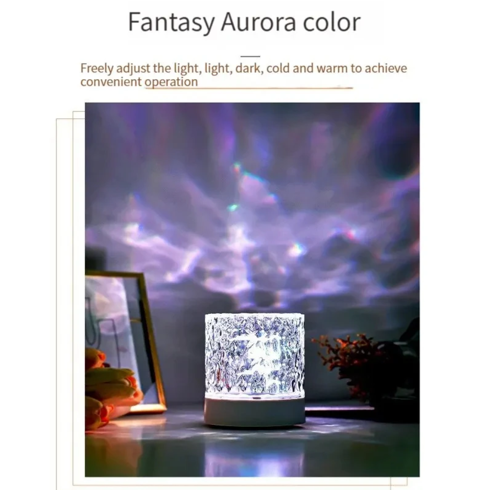 Rechargeable 16 Color LED Water Ripple Projector Night Light Remote Control Bedroom Ambient Lamp RGB Dimmable Crystal Table Lamp Local fast delivery
