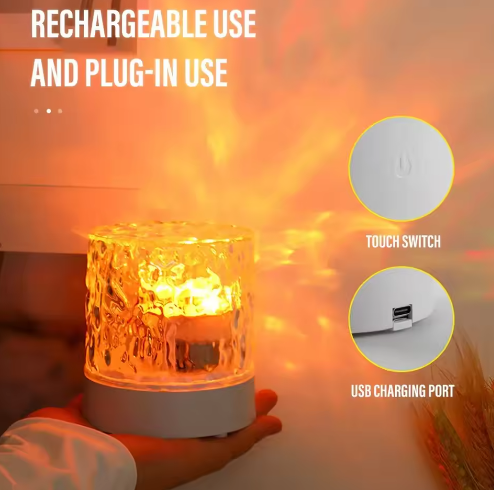 Rechargeable 16 Color LED Water Ripple Projector Night Light Remote Control Bedroom Ambient Lamp RGB Dimmable Crystal Table Lamp Local fast delivery