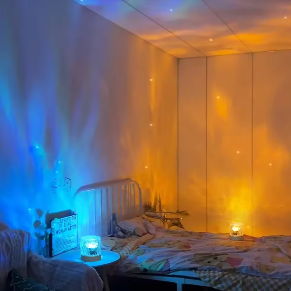 Rechargeable 16 Color LED Water Ripple Projector Night Light Remote Control Bedroom Ambient Lamp RGB Dimmable Crystal Table Lamp Local fast delivery