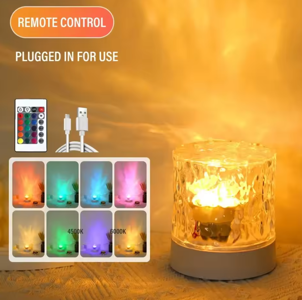 Rechargeable 16 Color LED Water Ripple Projector Night Light Remote Control Bedroom Ambient Lamp RGB Dimmable Crystal Table Lamp Local fast delivery
