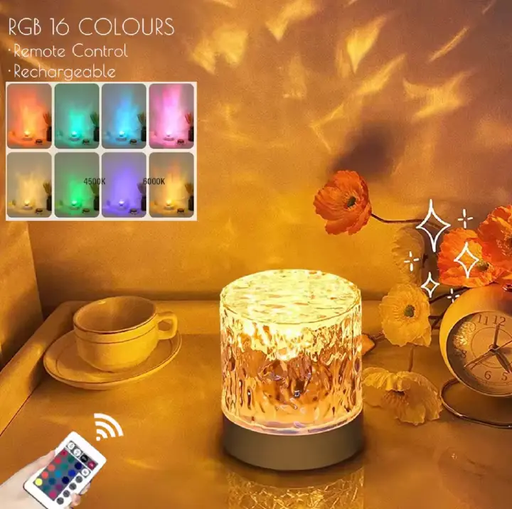 Rechargeable 16 Color LED Water Ripple Projector Night Light Remote Control Bedroom Ambient Lamp RGB Dimmable Crystal Table Lamp Local fast delivery