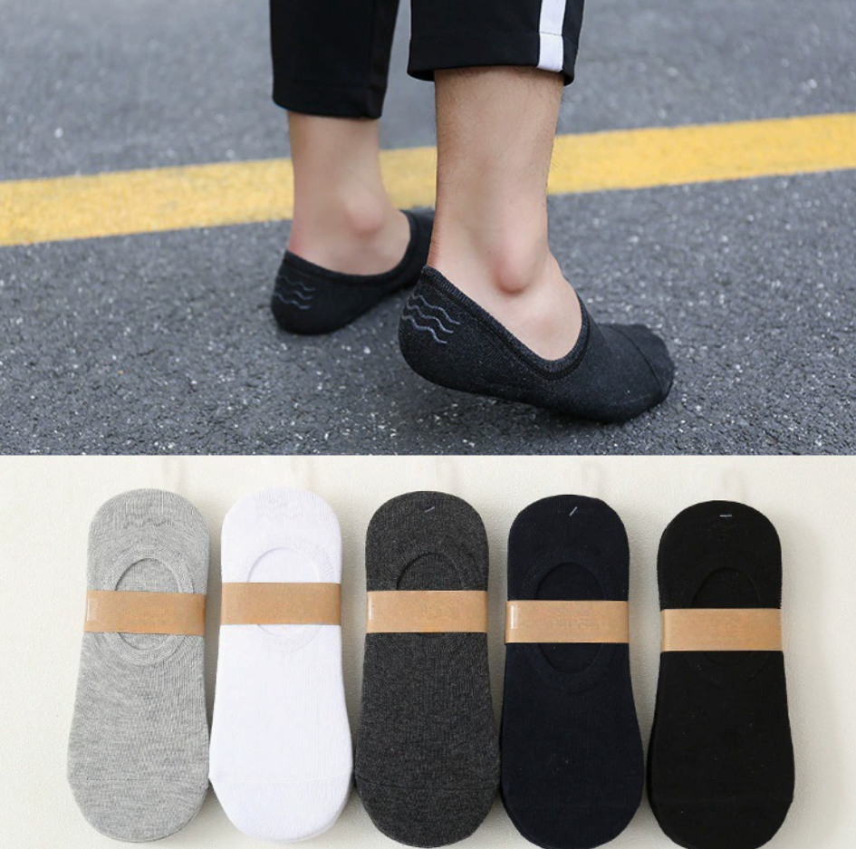 5pc  Pairs Men's Invisible Socks Slippers Cotton Silicone Non-slip Summer No-show Ankle Socks Casual Breathable Thin Boat Sock Local fast delivery