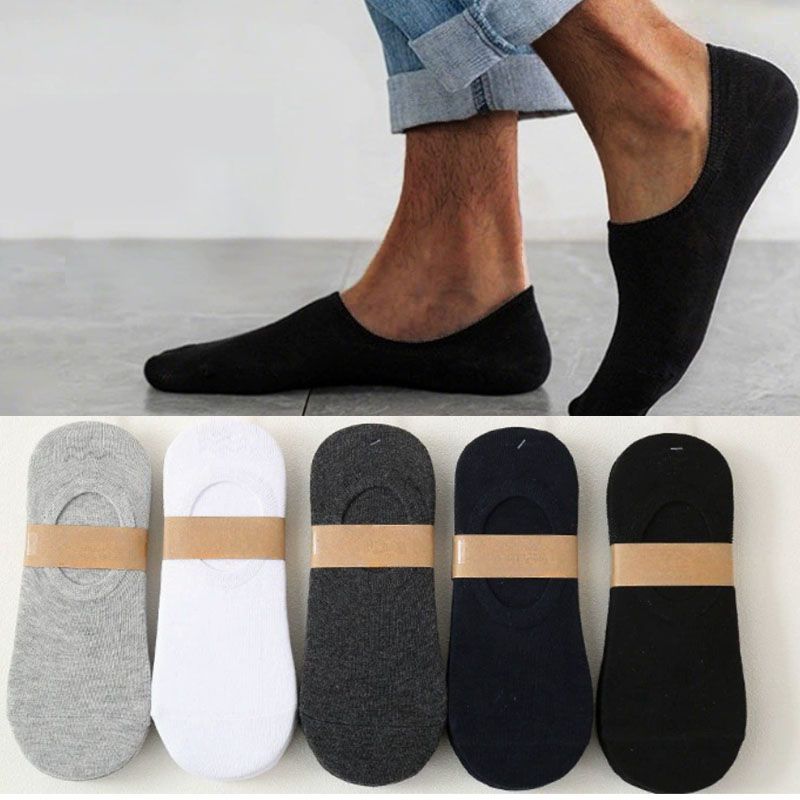 5pc  Pairs Men's Invisible Socks Slippers Cotton Silicone Non-slip Summer No-show Ankle Socks Casual Breathable Thin Boat Sock Local fast delivery