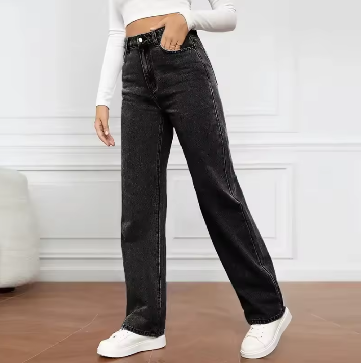 Denim Jeans Women Straight Pants Washing High Waist Loose Pockets Basics Ankle Length Y2k Blue Pants Streetwear Slight Strech ladies clothes girl pant Local fast delivery