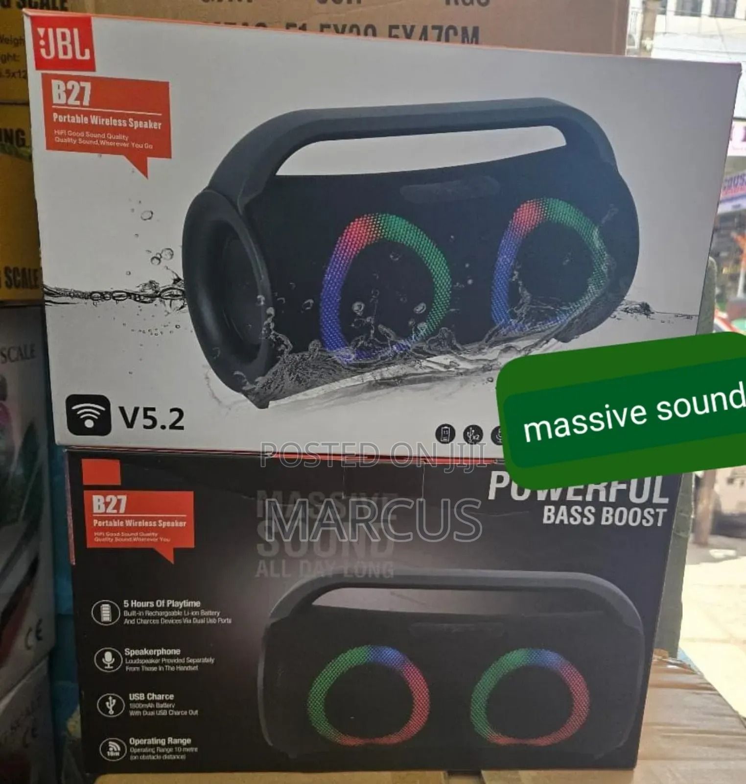 Jbl B27 BOOMBOX PORTABLE WIRELESS BLUETOOTH SPEAKER, 180W OUTPUT POWER, 15HOURS OF PLAYTIME BATTERY LIFE, MONSTROUS SOUND.