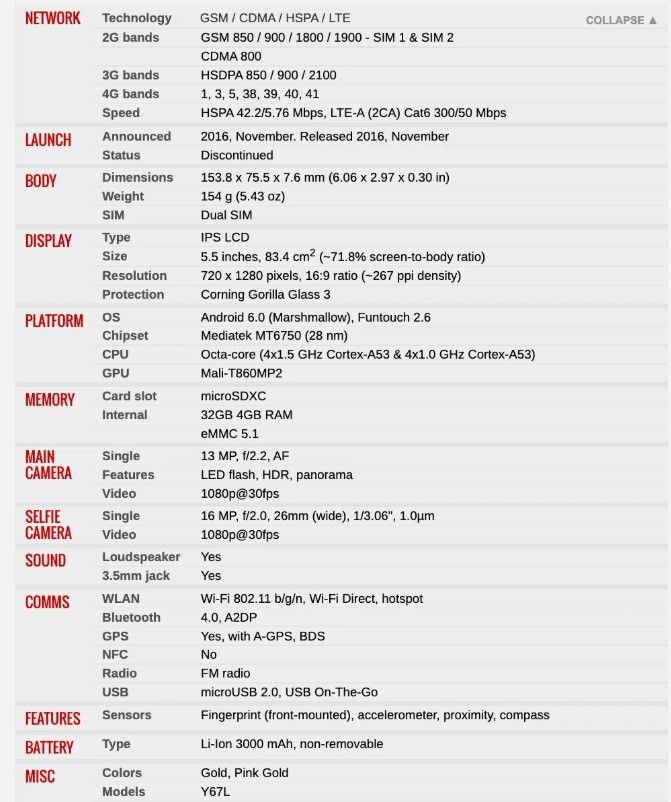 VIVO Y67 SMARTPHONE – REFURBISHED DUAL CAMERA | 32GB STORAGE | 3000MAH BATTERY | 4GB RAM | 4G LTE