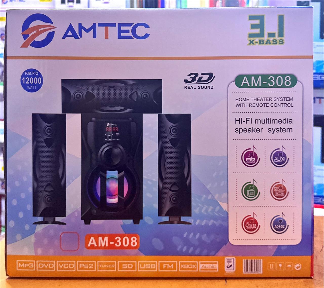 AMTEC AM-309 3.1-CHANNEL X-BASS HOME THEATER SYSTEM WITH 12,000 W PMPO & LED DISPLAY